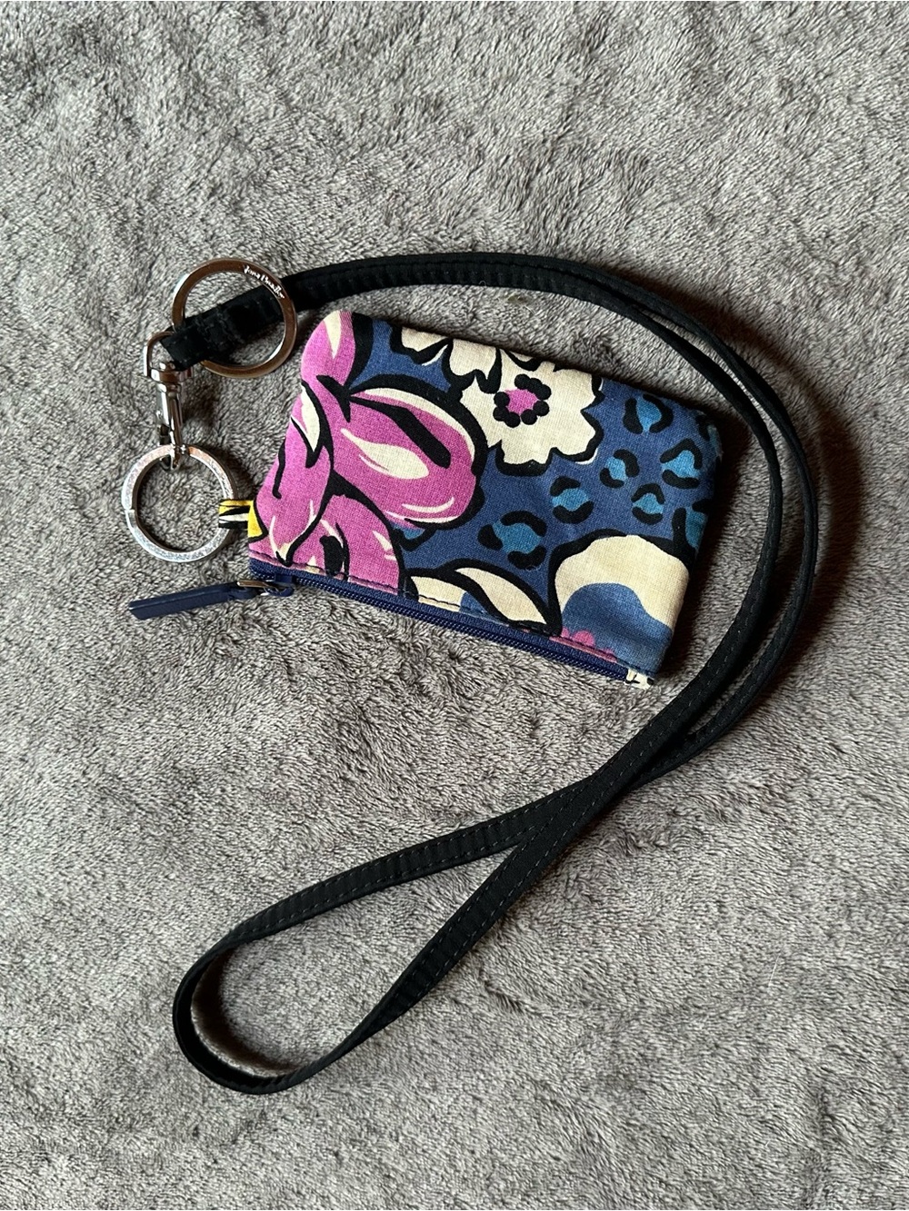 Vera Bradley Mimosa Medallion Zip ID Case Lanyard Purple Blue Floral Retired